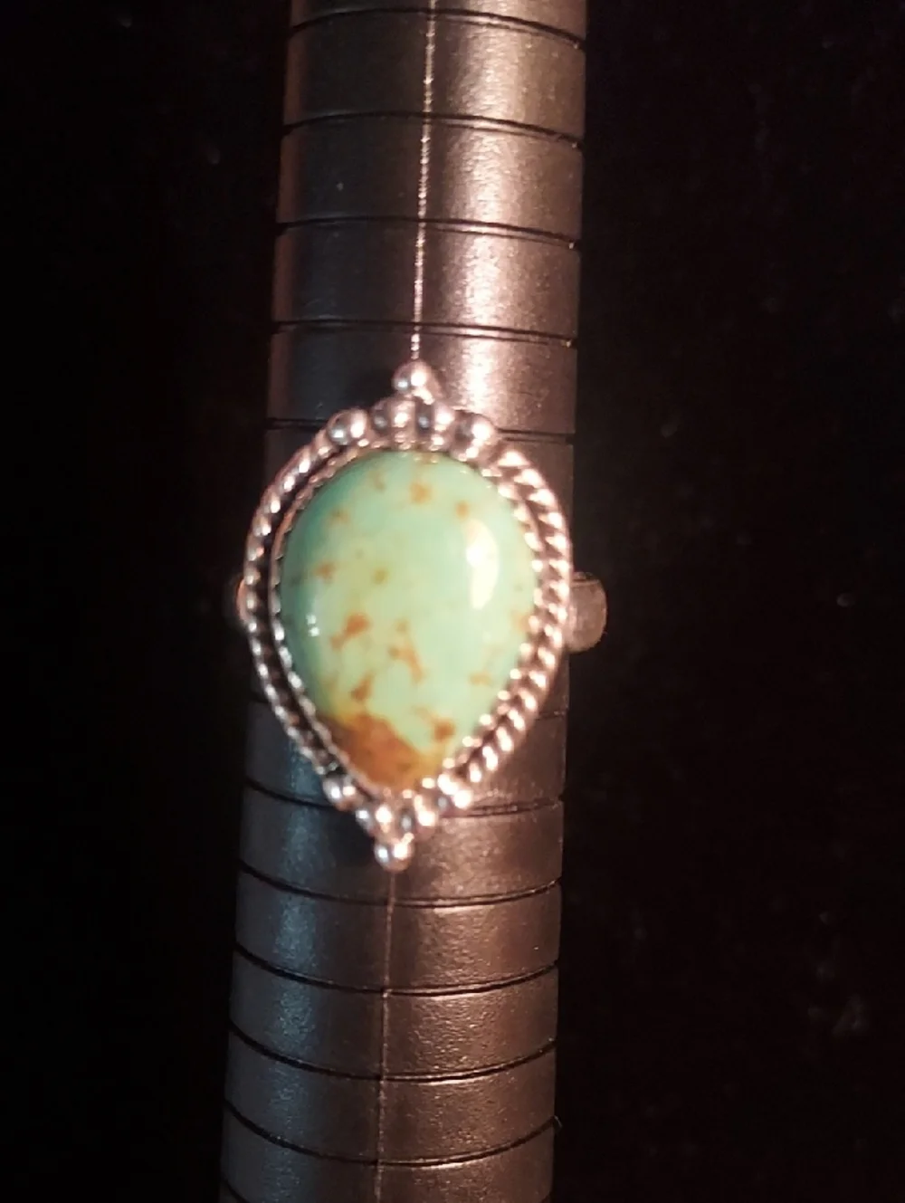 Sterling Silver Teardrop Turquoise Ring - Blue-Green Stone